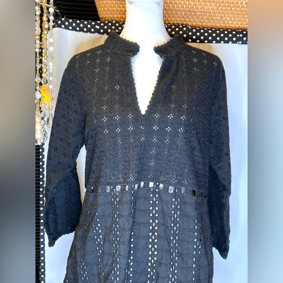 Gretchen Scott Black Cotton Eyelet Tunic Size Large - Picture 3 of 9